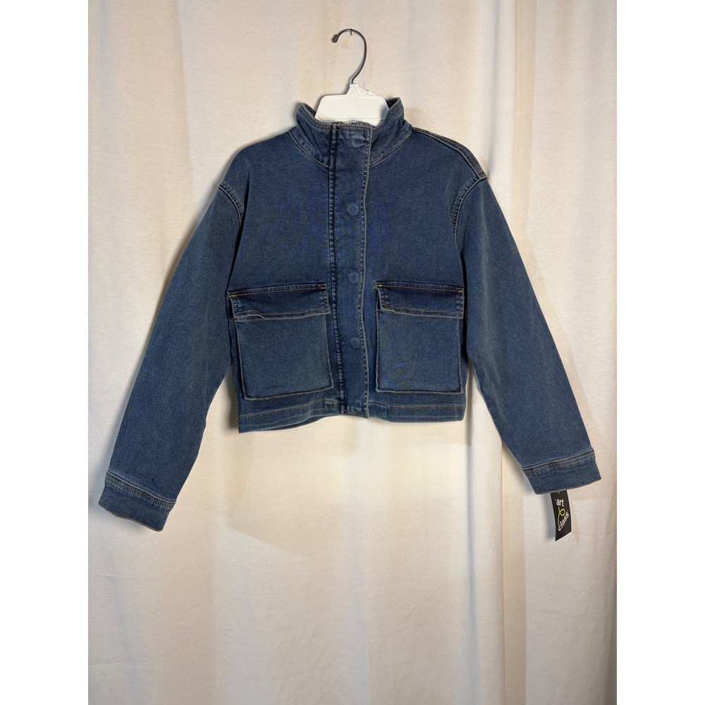 Art Class Girls Blue Denim Cropped Jacket Mock Neck Medium Wash Size M 8 NWT